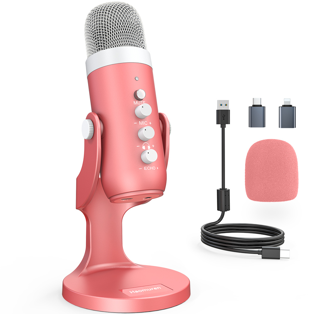 Pc Gaming Pink - Haomuren-micrófono condensador USB, micrófono de grabación