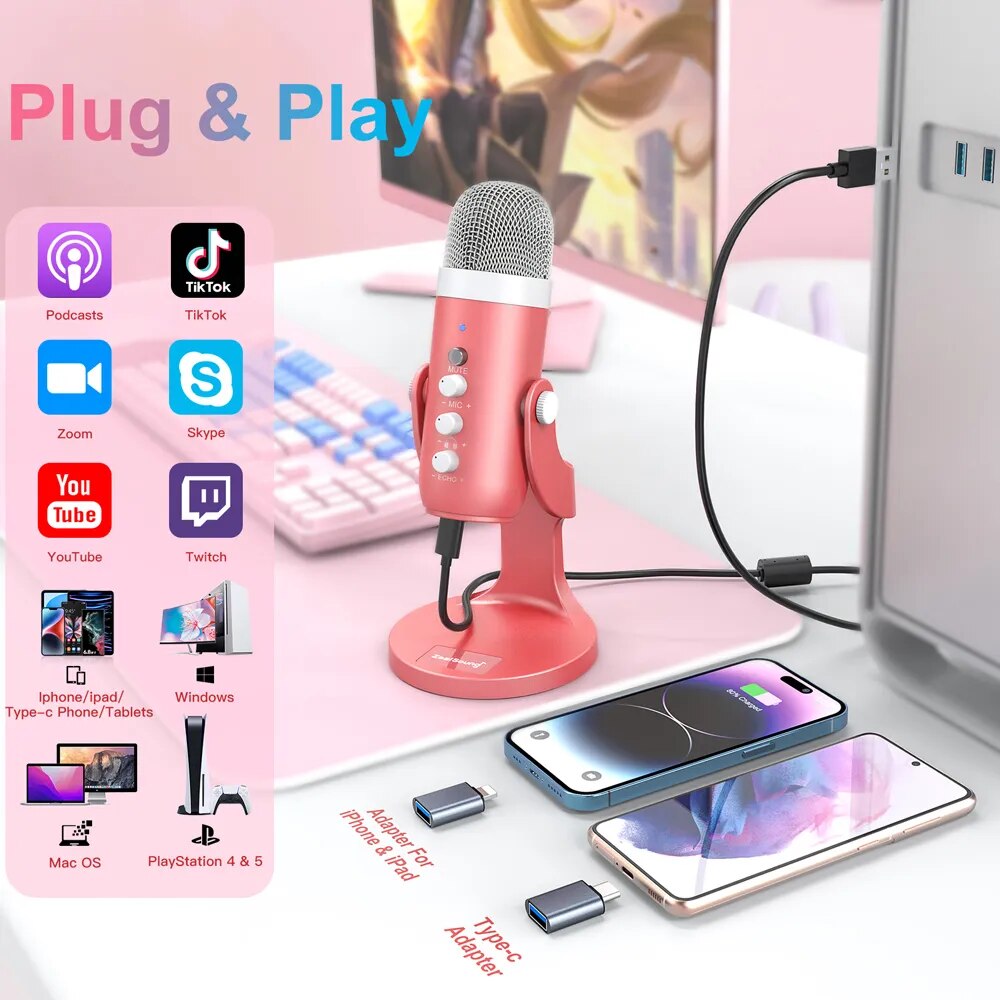 Haomuren-micrófono condensador - Pc Gaming Pink reseña y precio